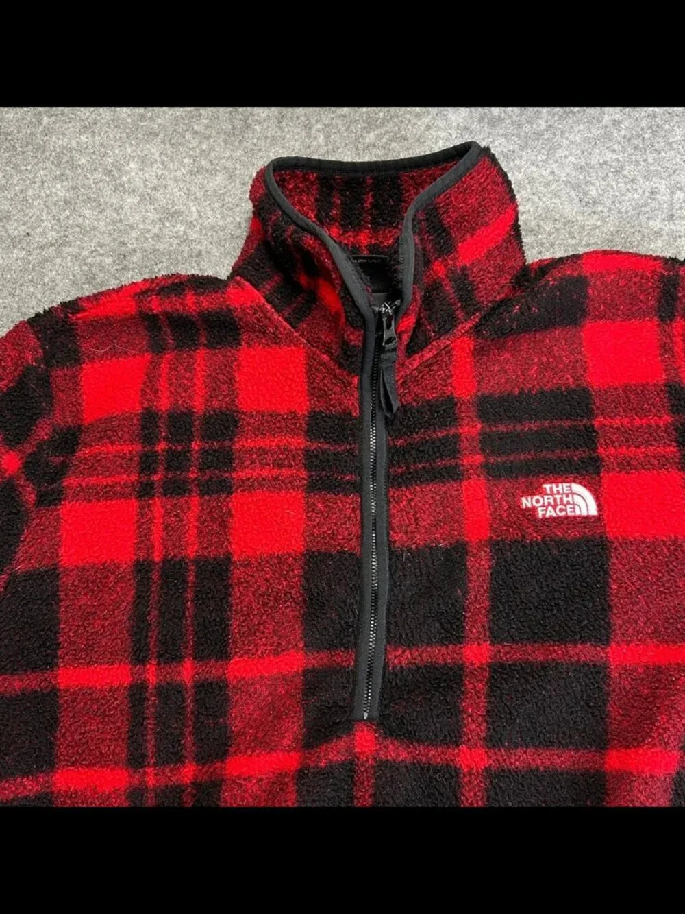 The North Face Gordon Lyons 1/4 Zip Mens XL Red Black Buffaloe Plaid Fleece